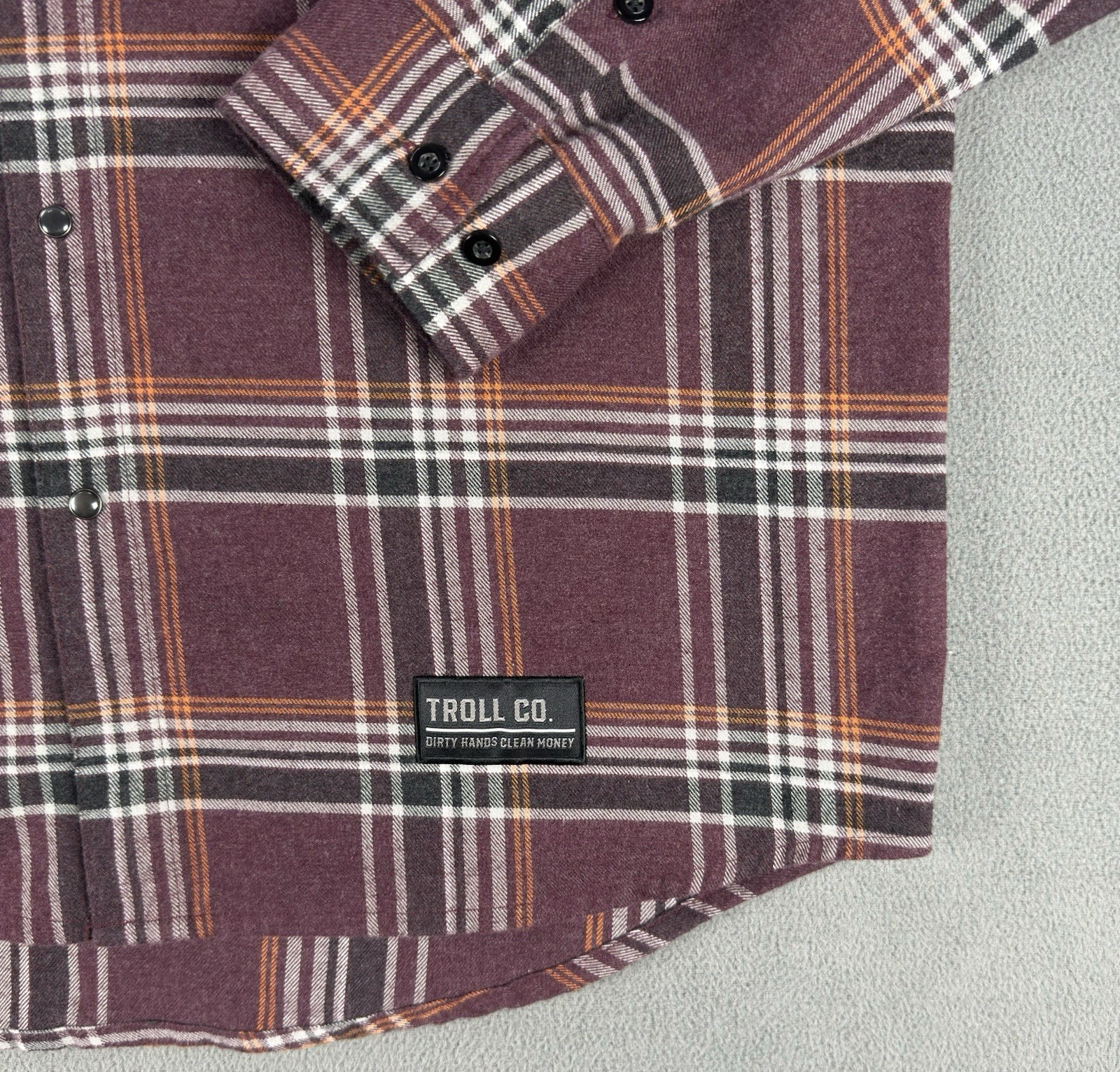 Troll Co Pearl Snap Flannel Shirt Mens 2XL Red Dirty Hands Clean Money