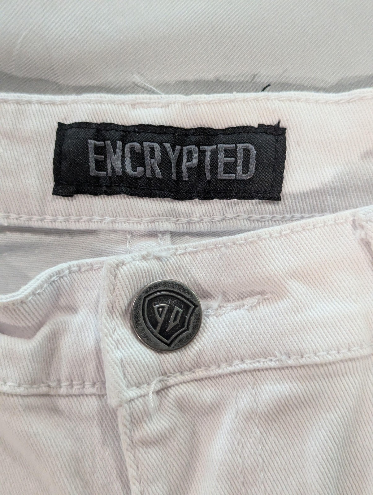 Encrypted Jeans Mens 32×30 White Skinny Slim Fit Moto Biker Stretch Denim