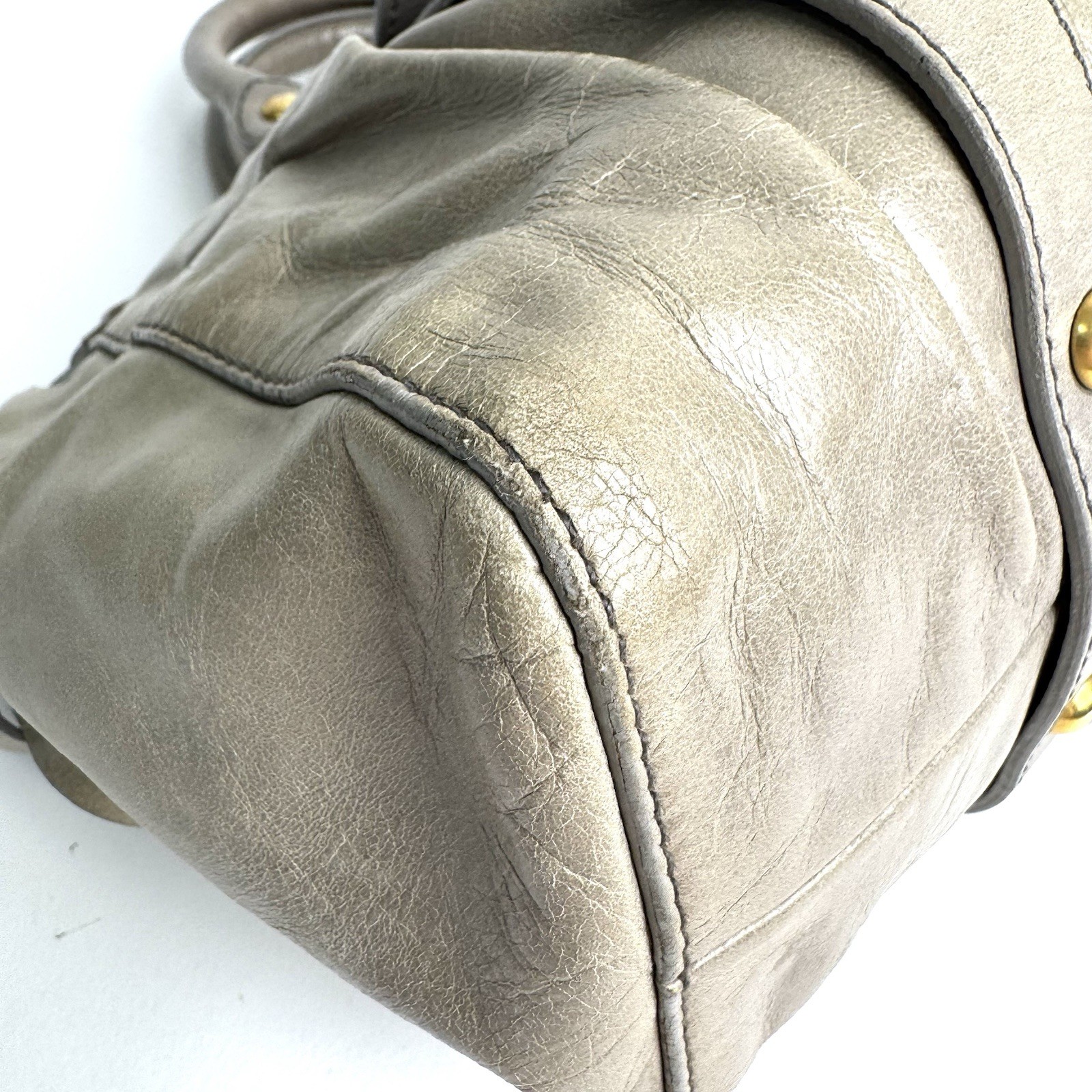 Miu Miu Vitello Lux 2Way Handbag Shoulder Bag Gray Greige Leather Auth Y2K e107