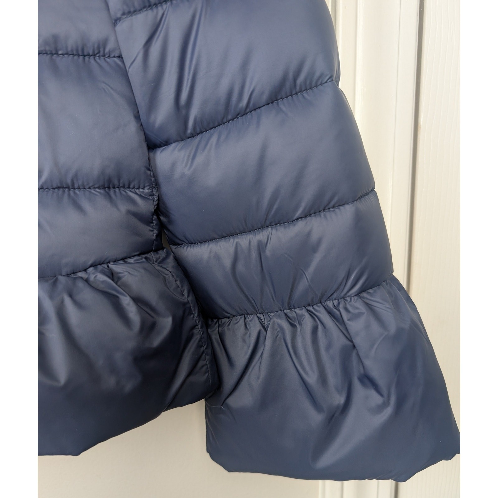 Twinset Simona Barbieri Pearled Trim Ruffle Quilted Puffer Jacket Navy 44 46 M L