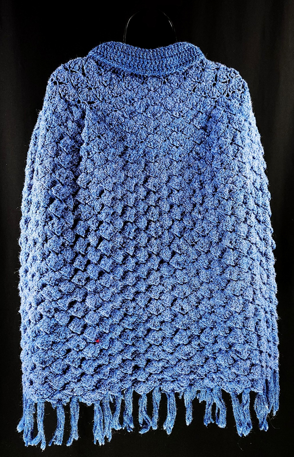 VTG Hand Crochet Cape Shawl Poncho ~Button Front ~Fringe~ BOHO Cottagecore Retro