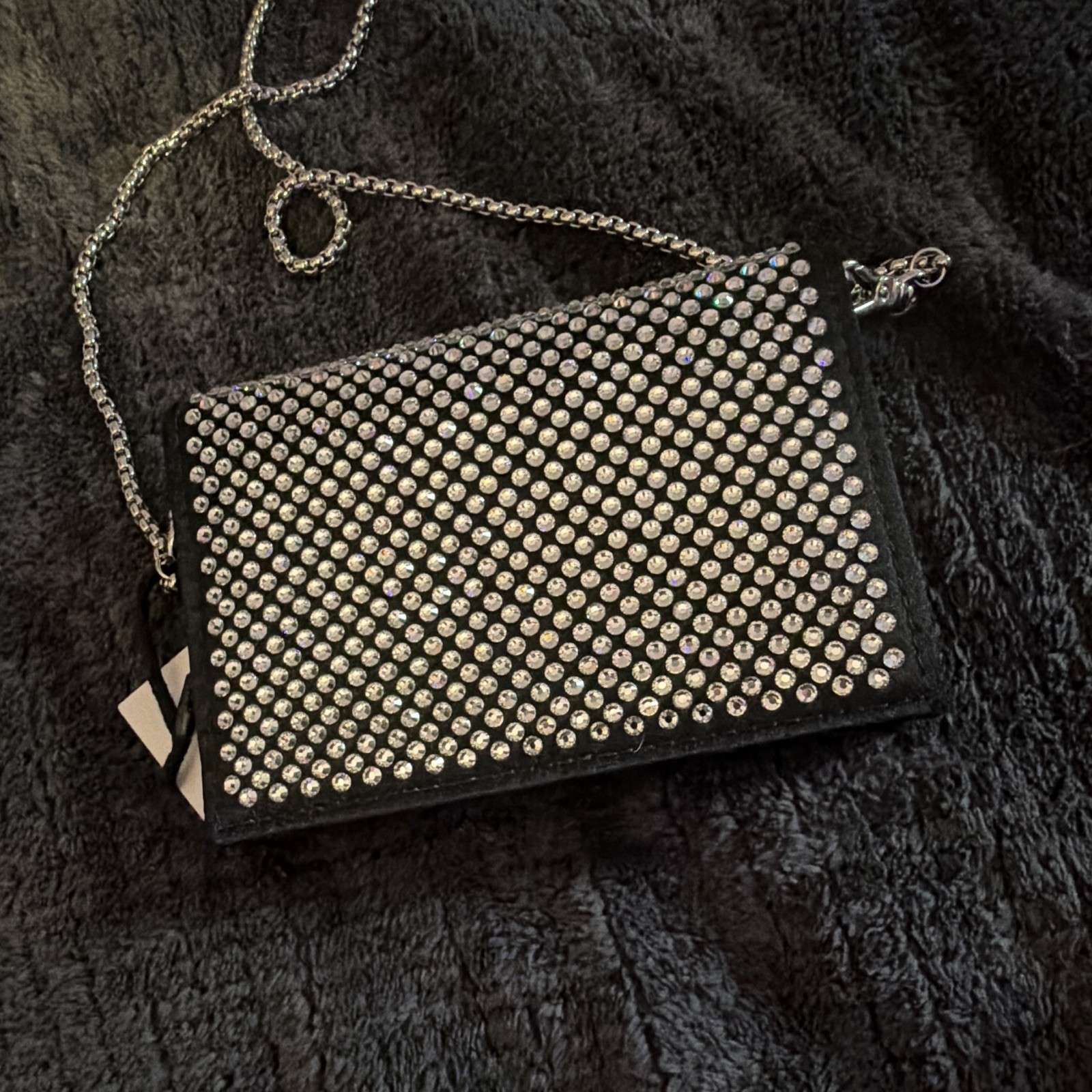 PRADA Rhinestone Crystal Mini Chain Crossbody Bag/Wallet Black Silver Snap