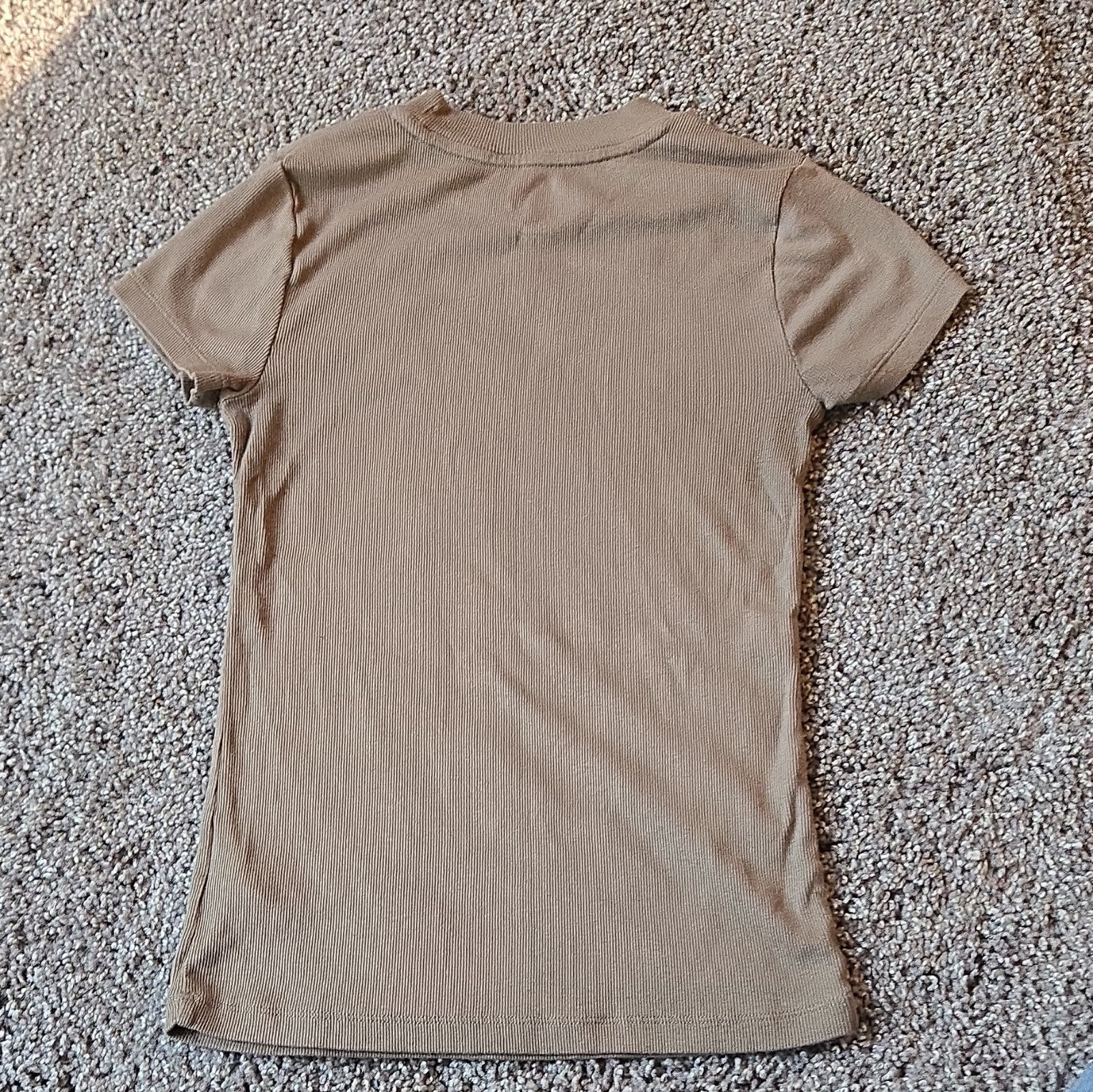 New Day Women’s Beige Solid Ribbed Knit Crew Neck Short Sleeve Pullover XS