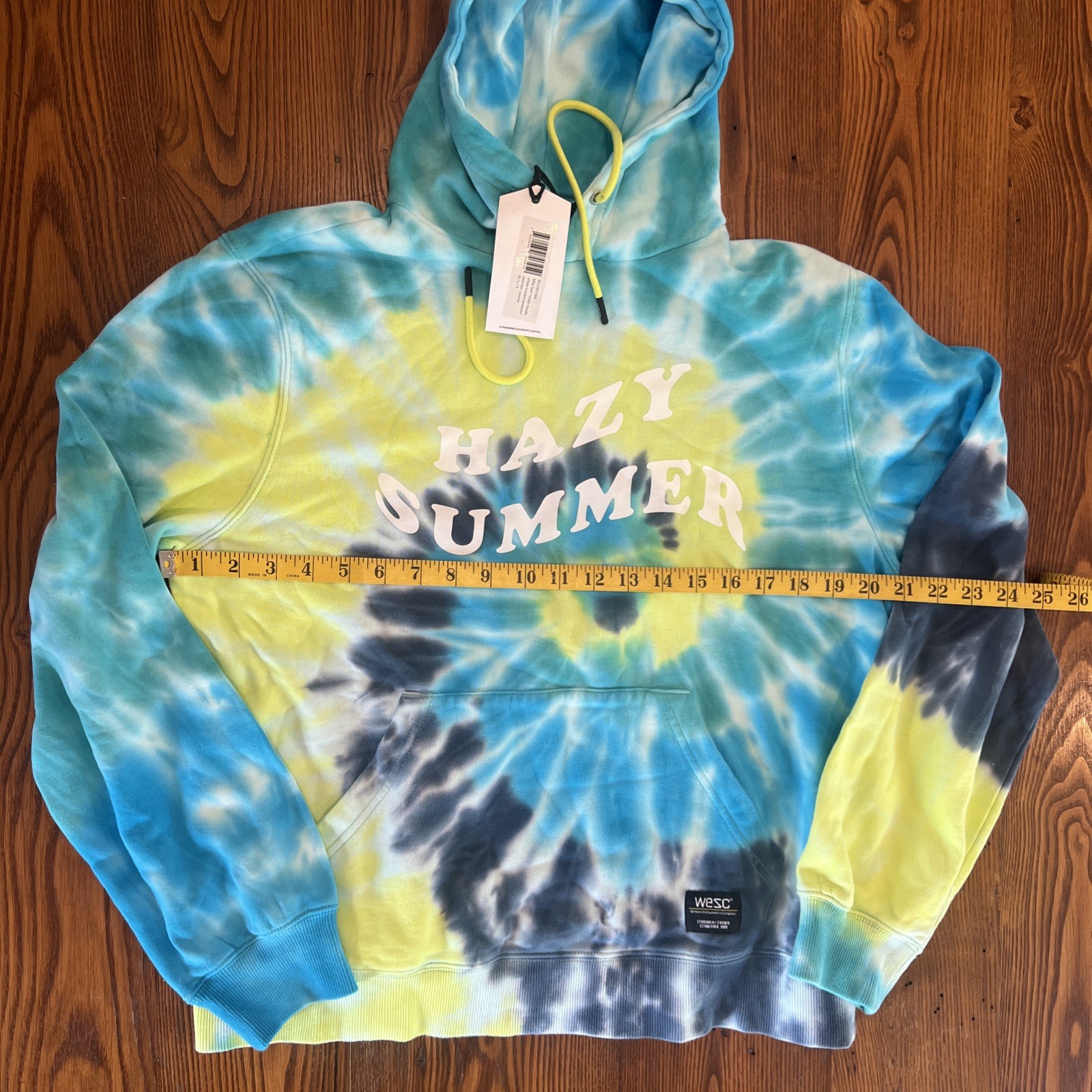 New WeSC Hazy Summer Blue Green Mike Swirl Tie Dye Hoodie NWT
