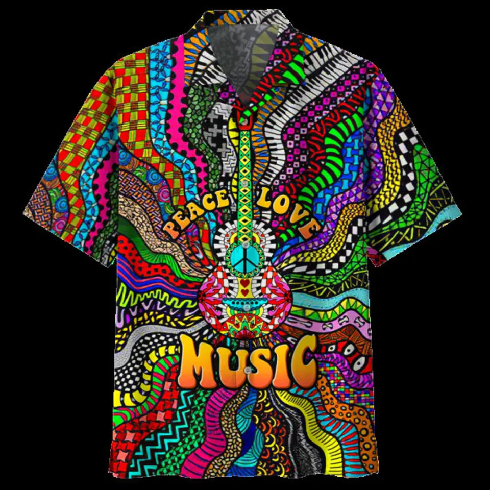 Hippie Peace Love Music Hawaiian Shirt