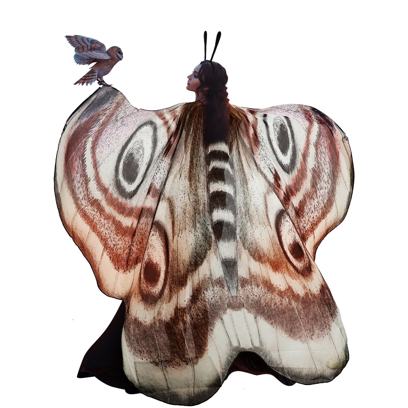 Halloween Moth Wings Costume Set for Women – Butterfly Shawl Cape & Headband 77″