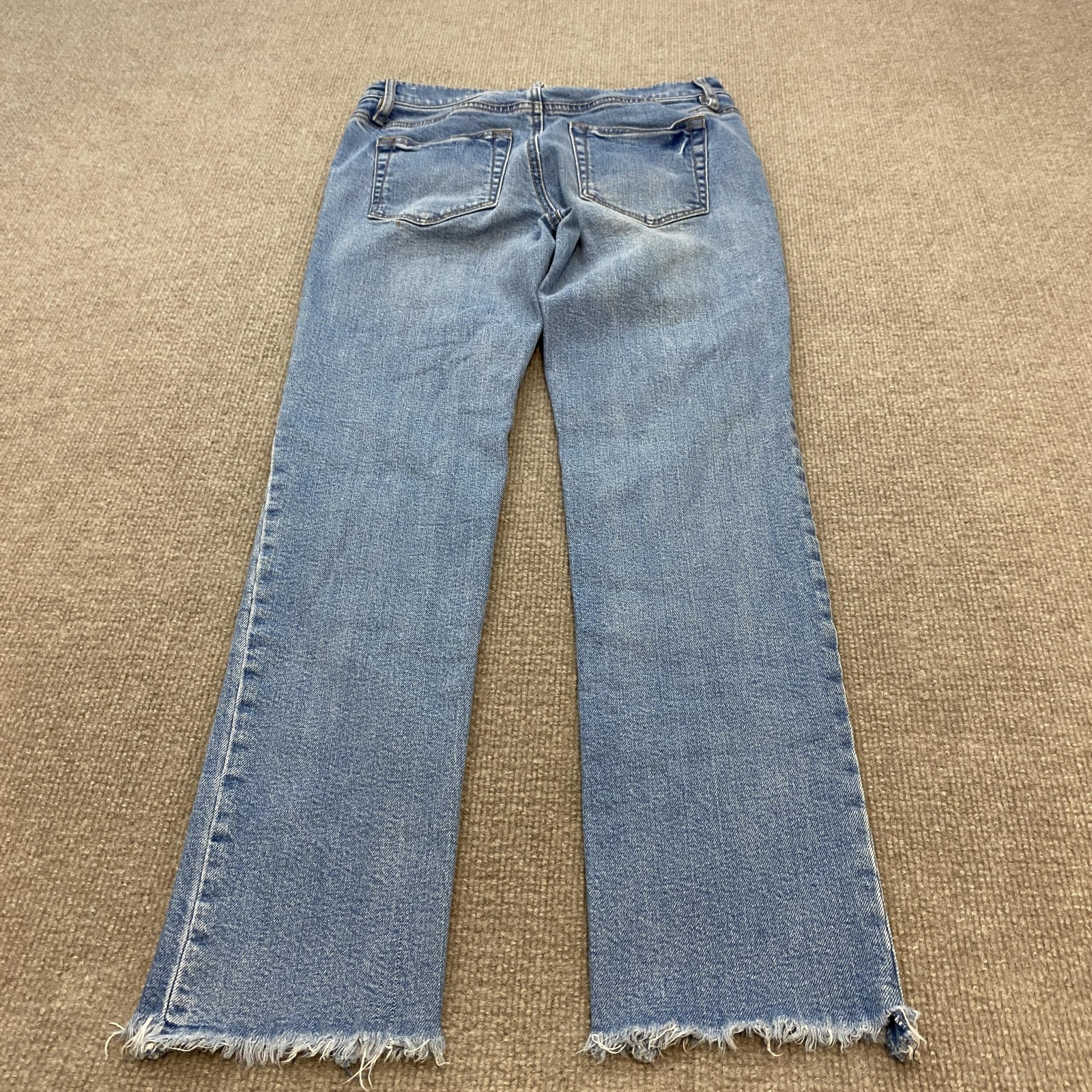 LOFT Modern Straight Jeans Womens 00 Blue Med Wash Mid Rise Distressed Fringe