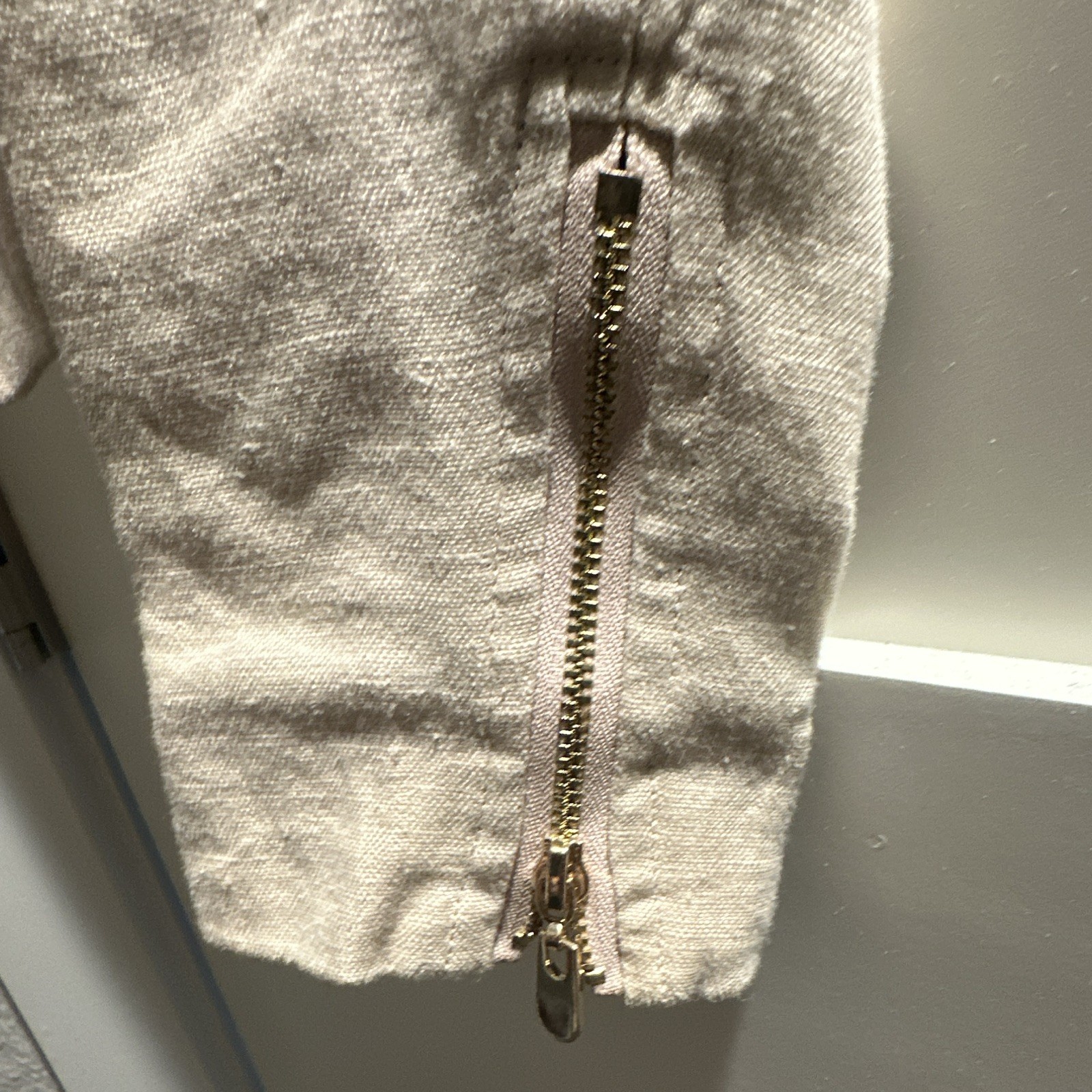 bebe Women’s Beige Short Zip Jacket, Lined, Zipper Pockets, Size M