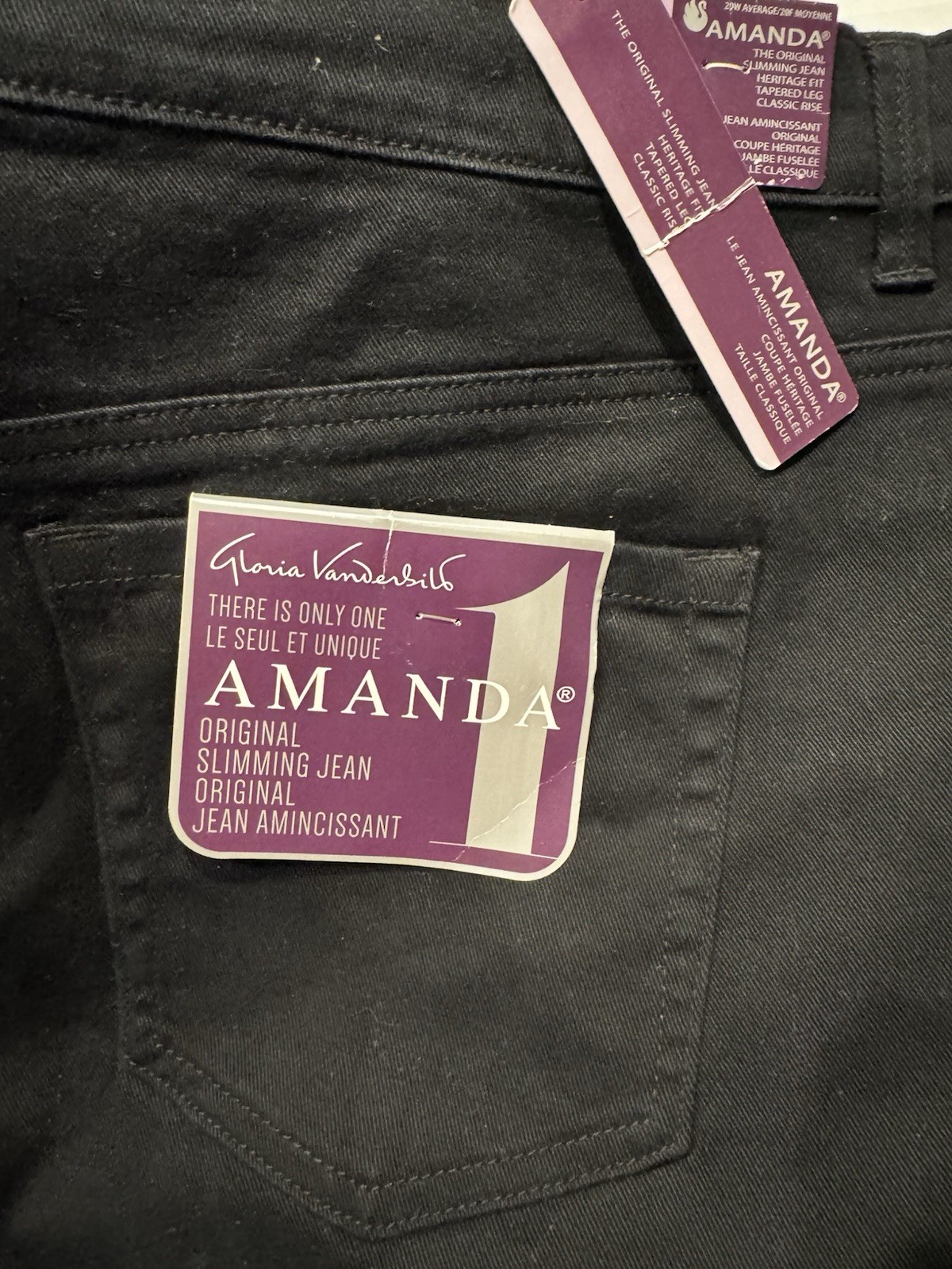 Gloria Vanderbilt Women’s Black Tapered Denim Jeans 5-Pocket Plus Size 20W