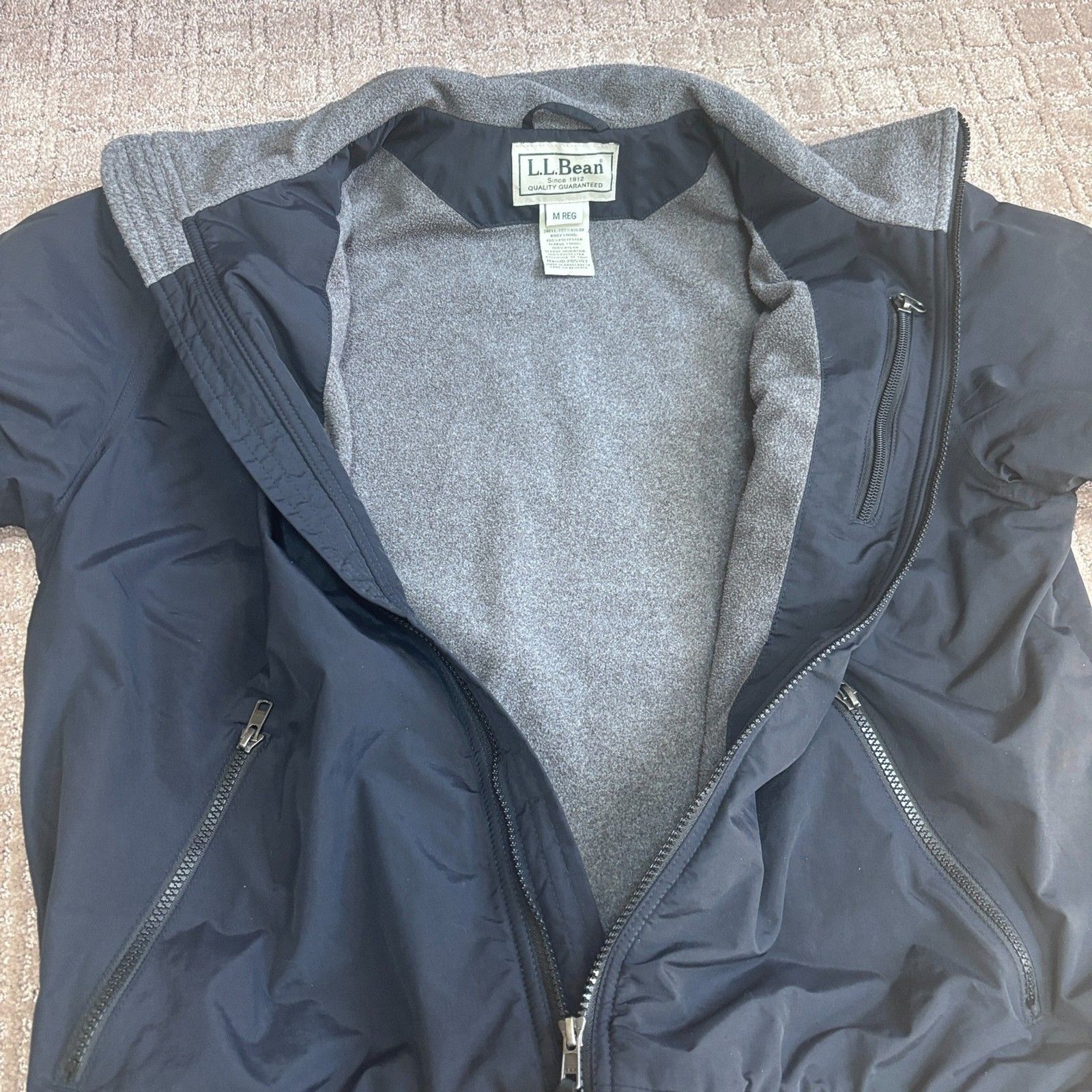 L.L. Bean Fleece Lined Three Season Jacket Men M Nylon Soft Shell Black Full Zip