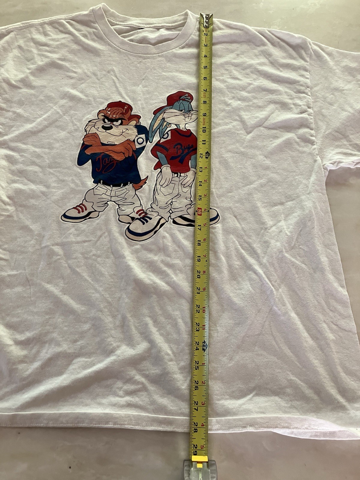 Vintage Looney Tunes Taz Bugs Baseball Shirt XL White Cartoon Graphic Tee