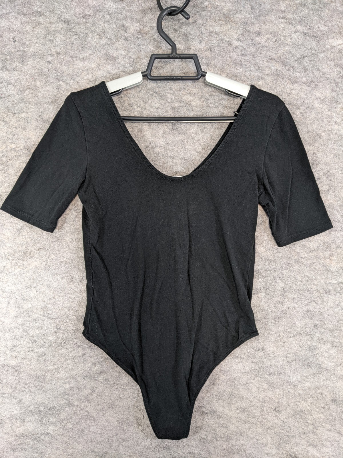 Ambiance Top Womens Medium Black Knit Bodysuit Snap Closure Lace-Up Scoop Neck