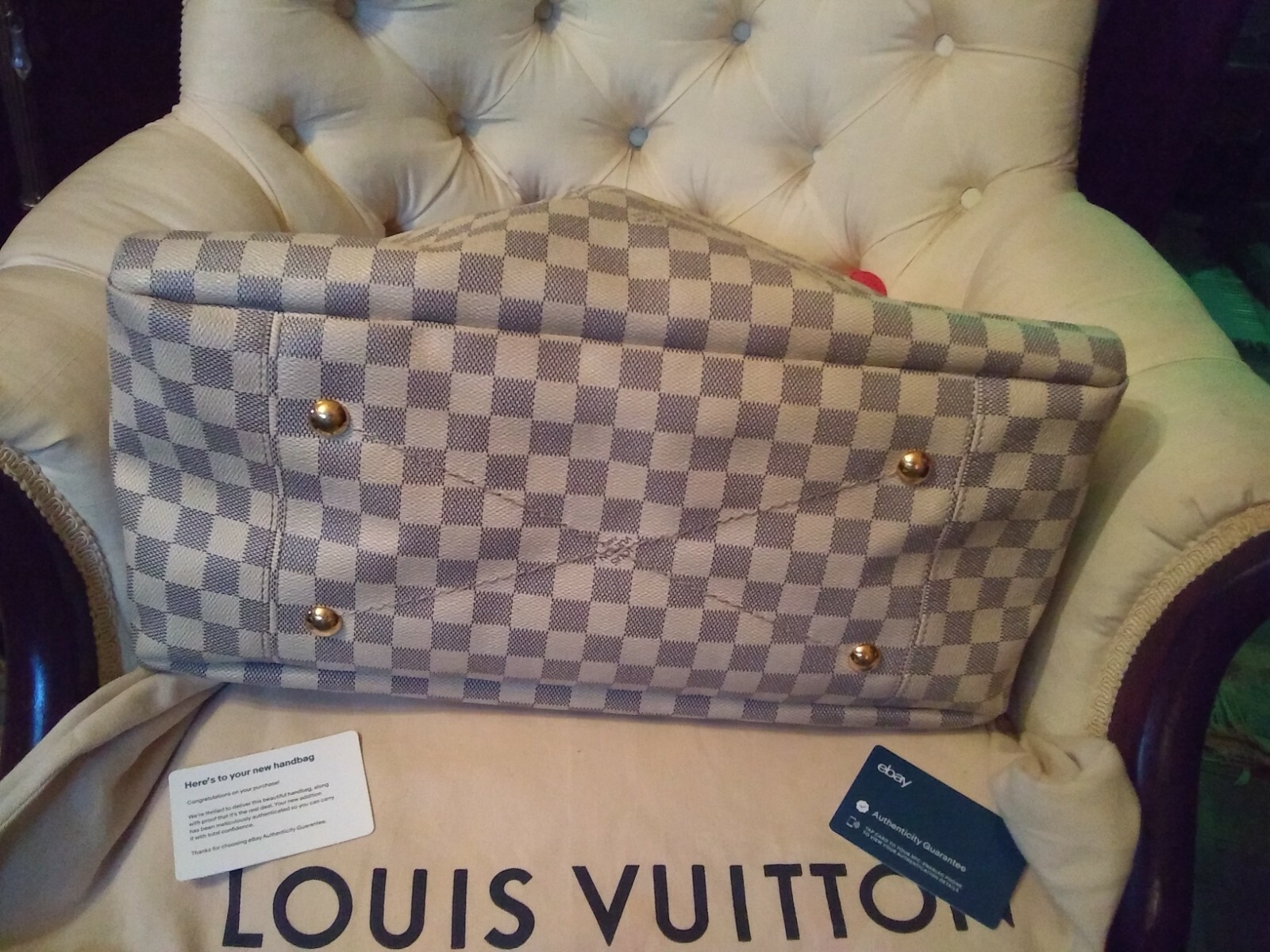 AUTHENTIC LOUIS VUITTON DAMIER AZUR ARTSY MM DUST COVER AUTHENTICATION CARDS
