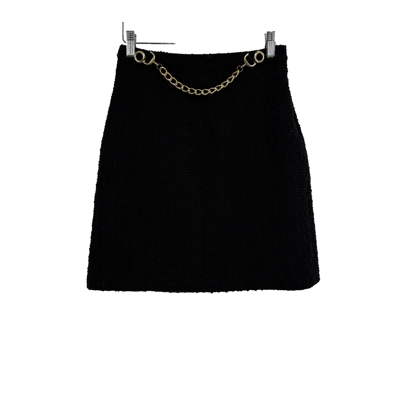 Milly Skirt Womens 0 Black Wool Boucle A-Line Mini Chain Belt Made USA Lined