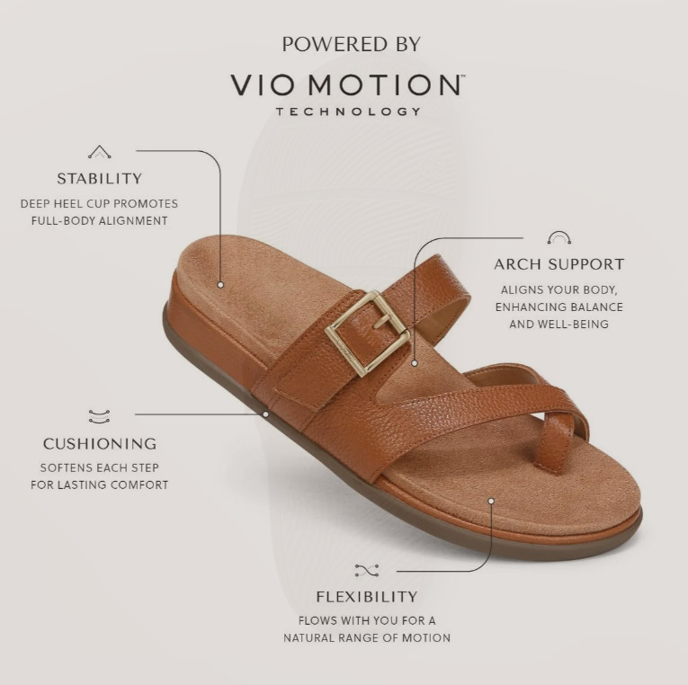 Hot Deal Vionic Carmela Strappy Slide Sandal, Tan Leather