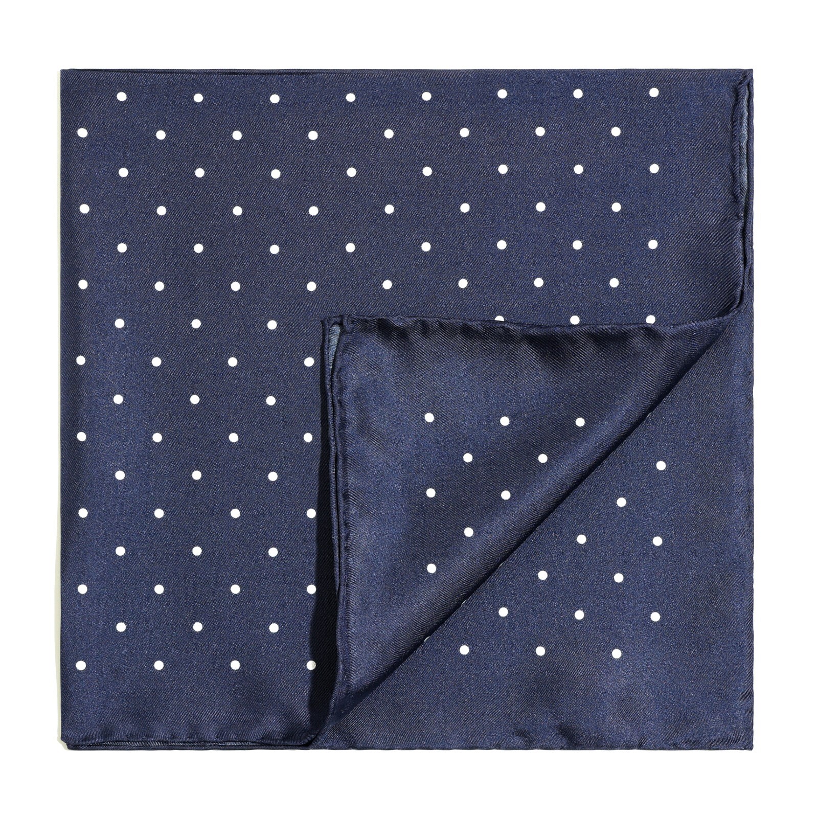 Men’s 100%silk pocket square bule and white Polka dot Hand rolled 21″ 53cm
