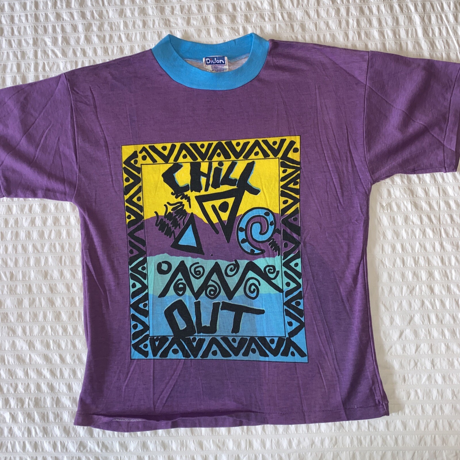 New Vintage 80s 90s Chill Out Shirt Kids Size Medium Purple Tribal 2 Sided