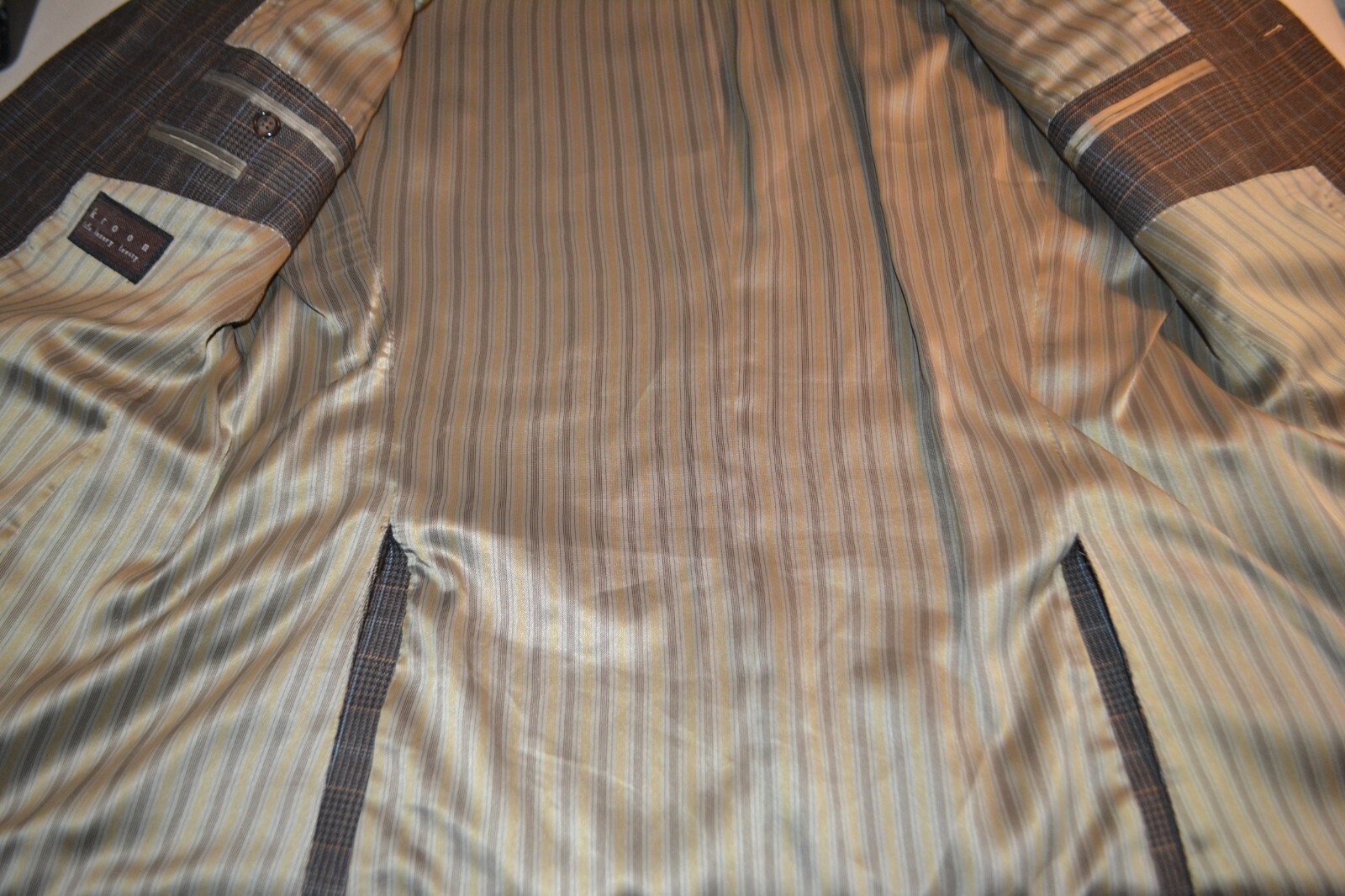 Kroon Men Wool Silk Check Brown 3 Front Button Sports Coat Sz 42R