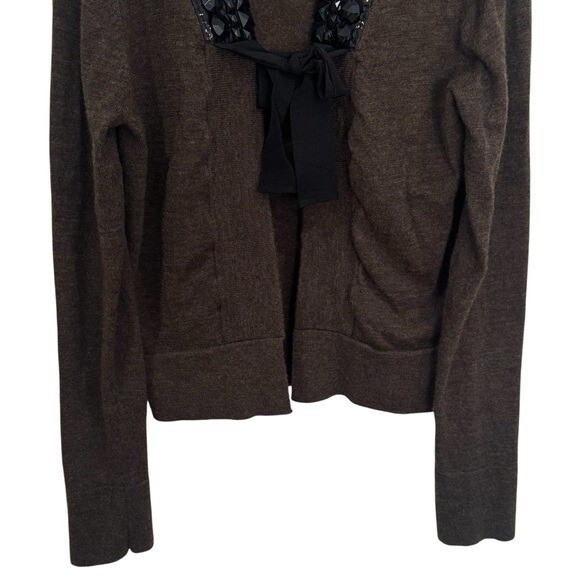 Rockabilly Rules Ambiente 100% Wool Brown Black Beaded Collar Cardigan Rodeo L