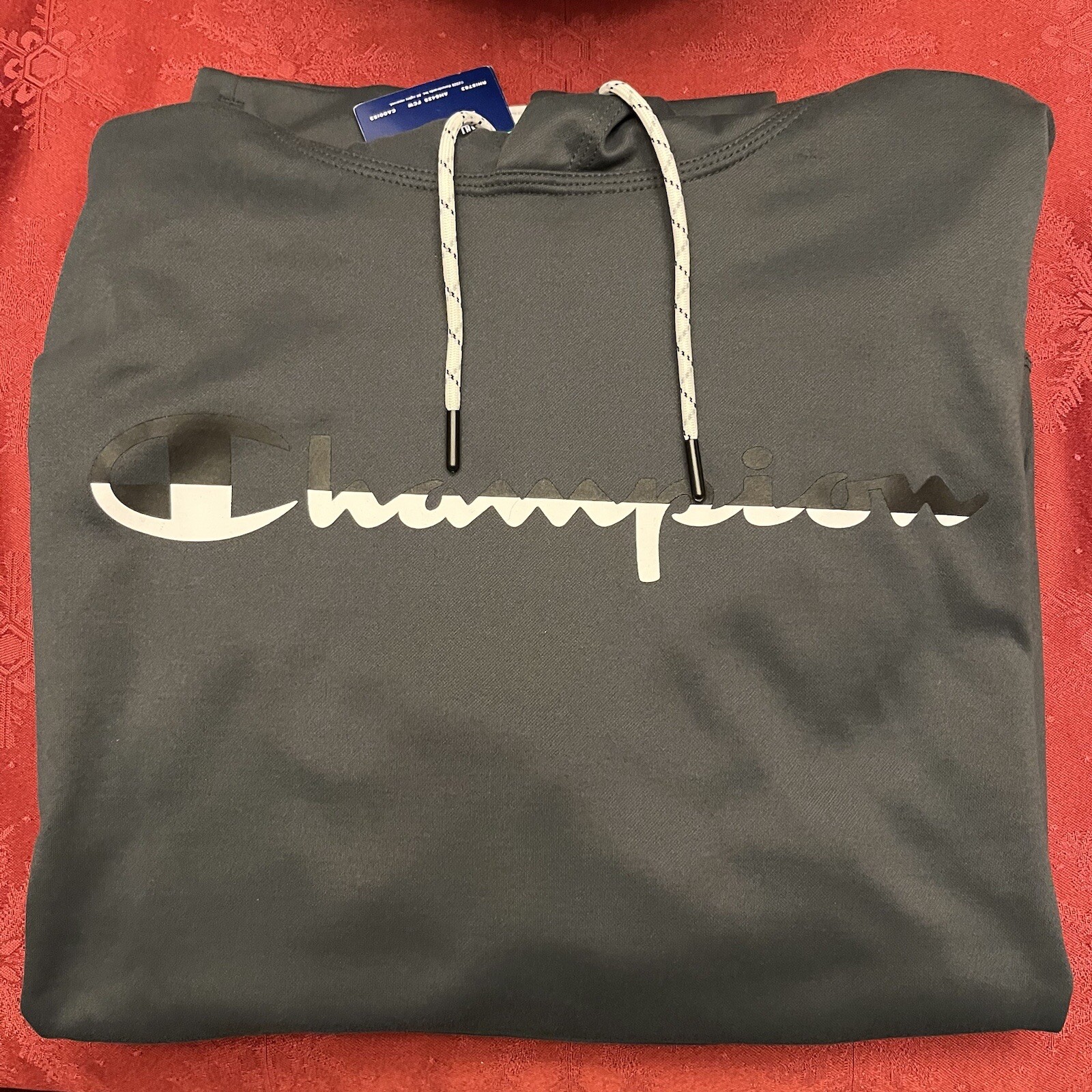 Champion Mens Game Day Logo Hoodie Fleece Sweatshirt CHARCOAL GRAY w Black White