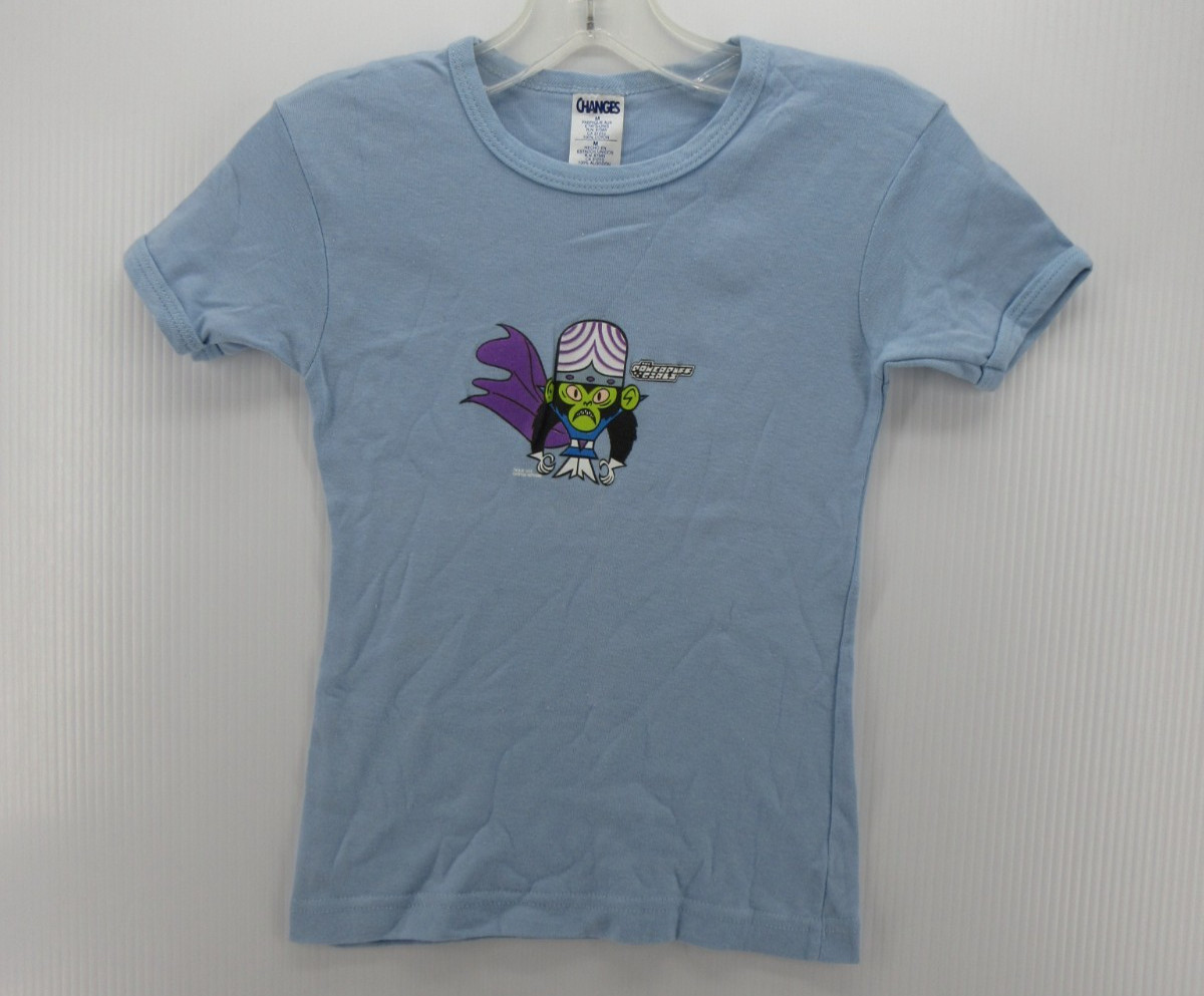 VGT Powerpuff Girls Top Women XS Blue Baby Tee Y2K Shirt Grunge Mojo Jojo Girls*