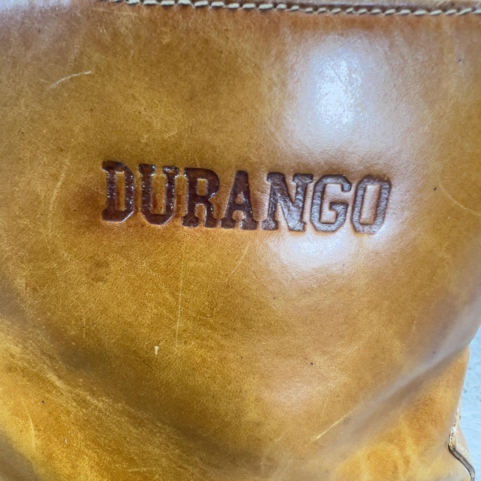 Vintage Durango Boots Mens 13 D Tan Oil Leather Side Zip Square Toe Brazil 25608