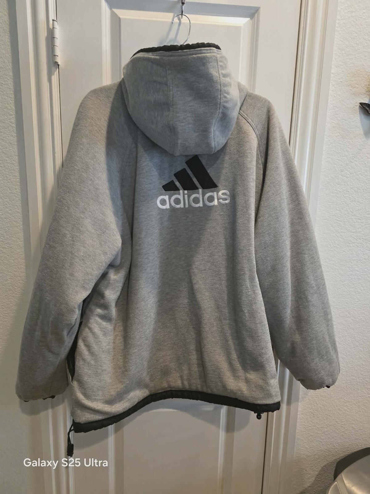 Vtg Adidas Jacket XXL Y2K Reversible Hooded Full Zip 3 Stripe Bomber Winter