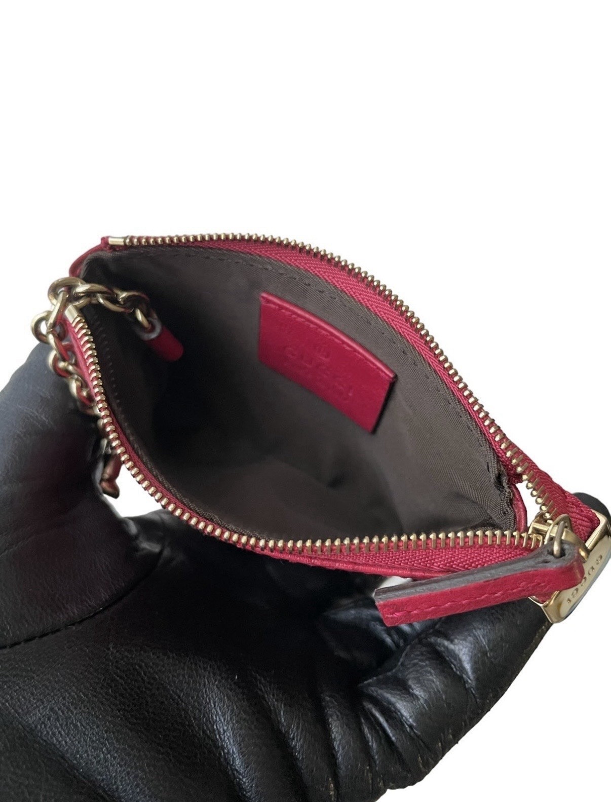 GUCCI Micro Guccissima GG Leather Ruby Pink Key Ring Coin Case Pouch