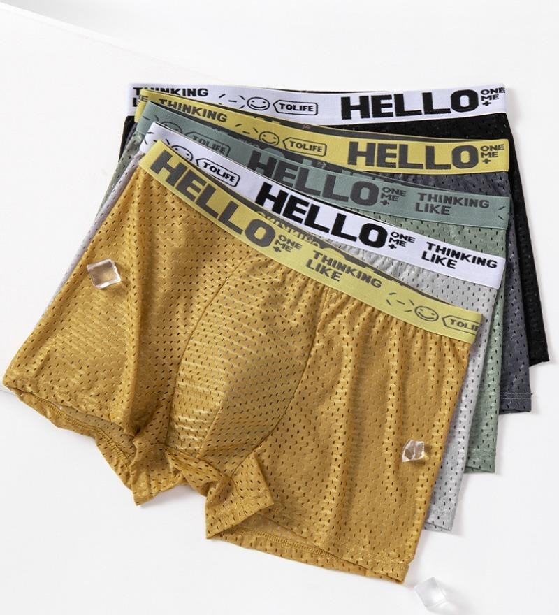 6 Pack Men’s Mesh Boxer Briefs Ice Silk Breathable Seamless Underwear Plus 4XL