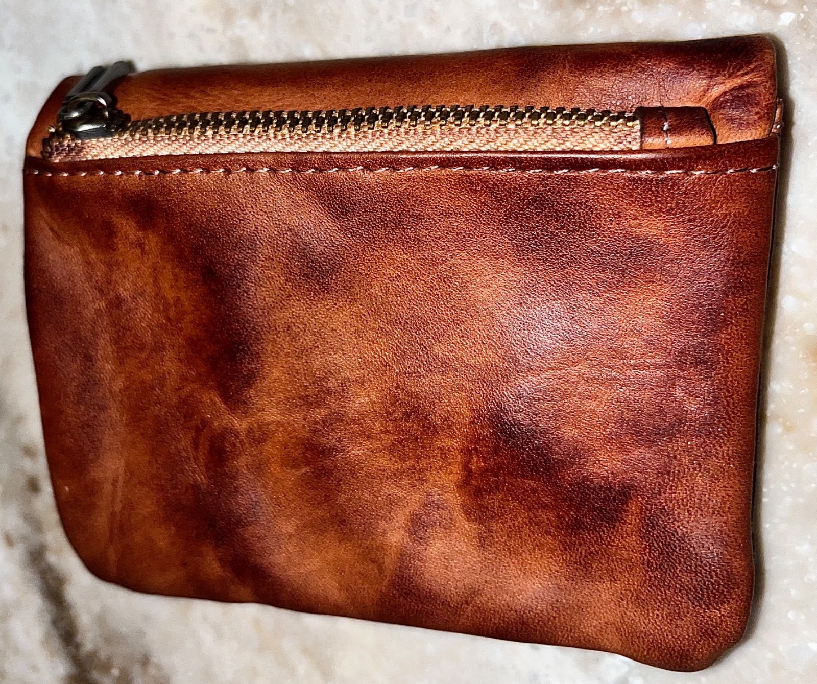 MENS Dark Brown HANDMADE Very Soft LEATHER SNAP & ZIPPER BIFOLD WALLET