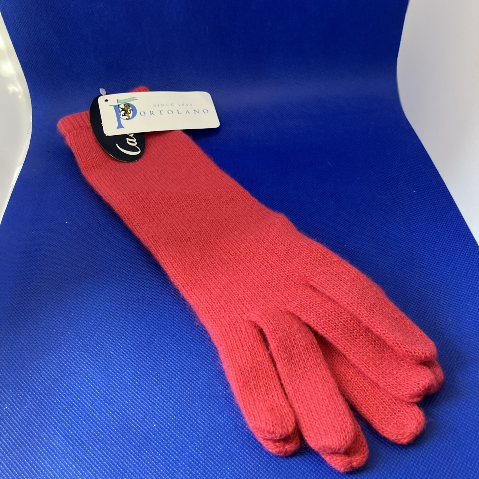 Portolano 13″ cashmere gloves in a bright pink/coral color