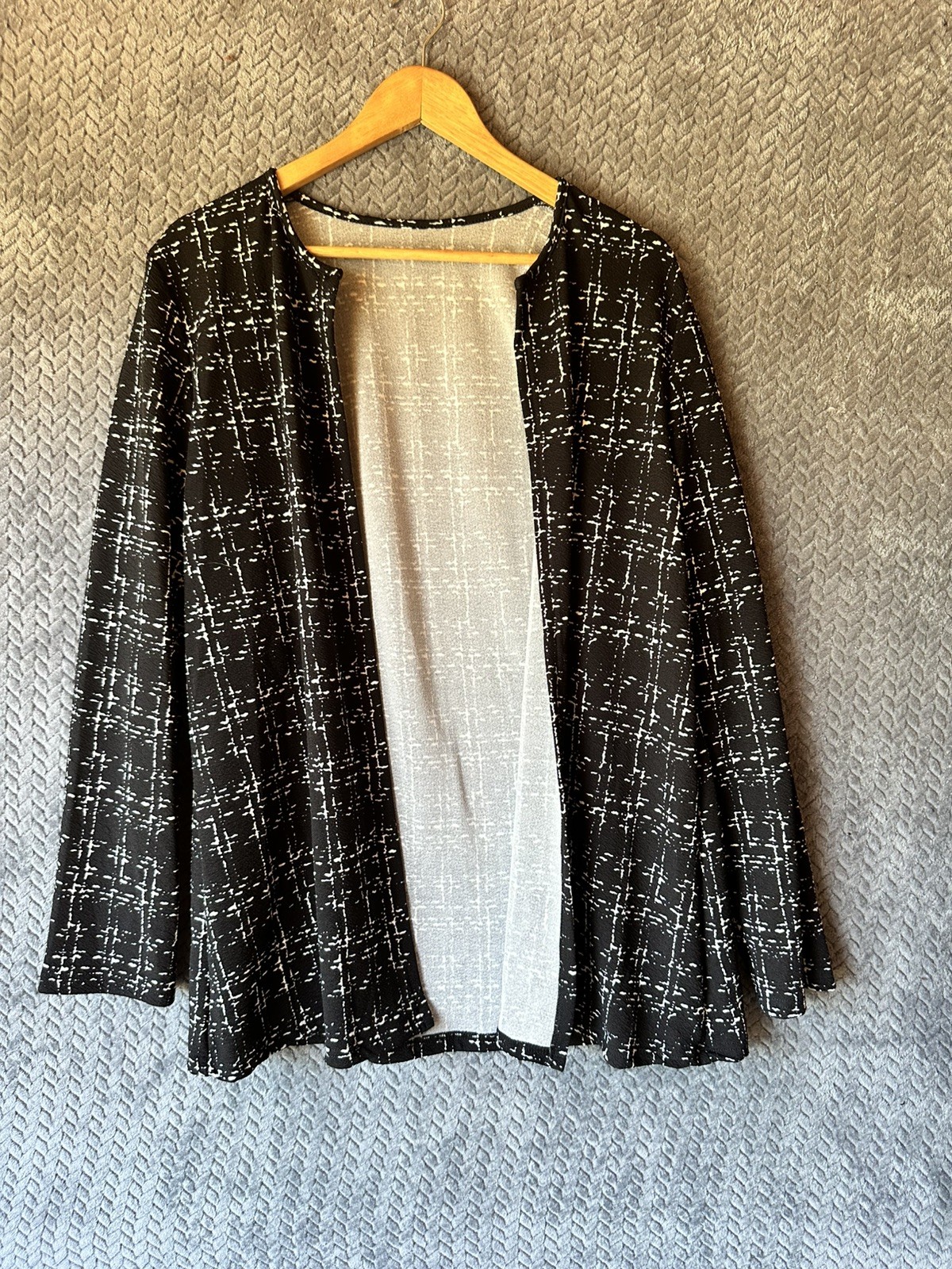 Unknown Brand Open Jacket Sz XL 3/4 Sleeve Tunic Flared Black White No Collar