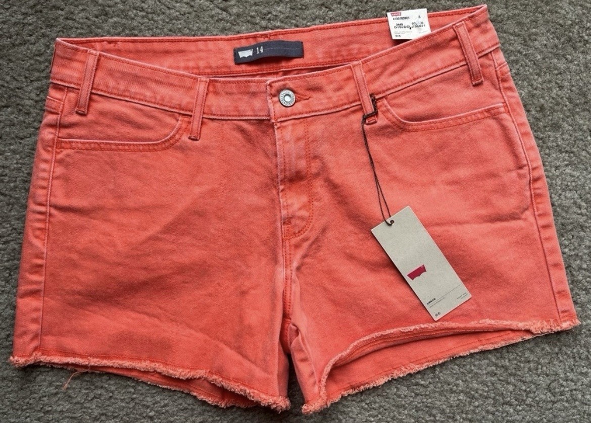 Levi’s Women Orange Raw Hem Denim Shorts Size 14 New With Tag