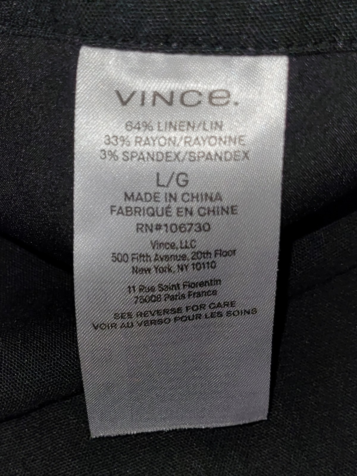 Vince V963722291 Linen Blend High-Waist Wide-Leg Pull-On Pants Black Size L
