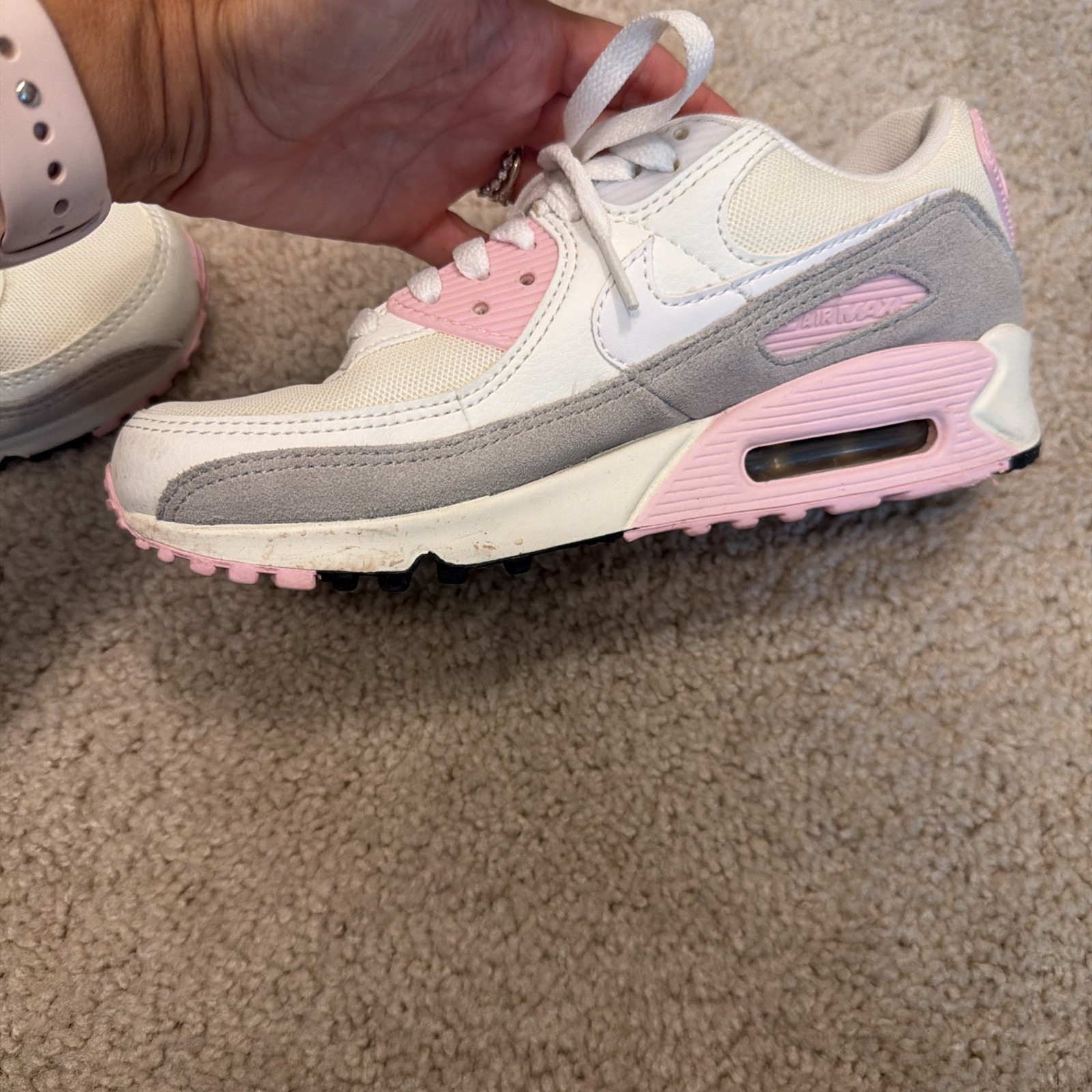 Nike Women’s Air Max 90 Shoes Sneakers White/Medium Soft Pink FN7489-100 US 4-11