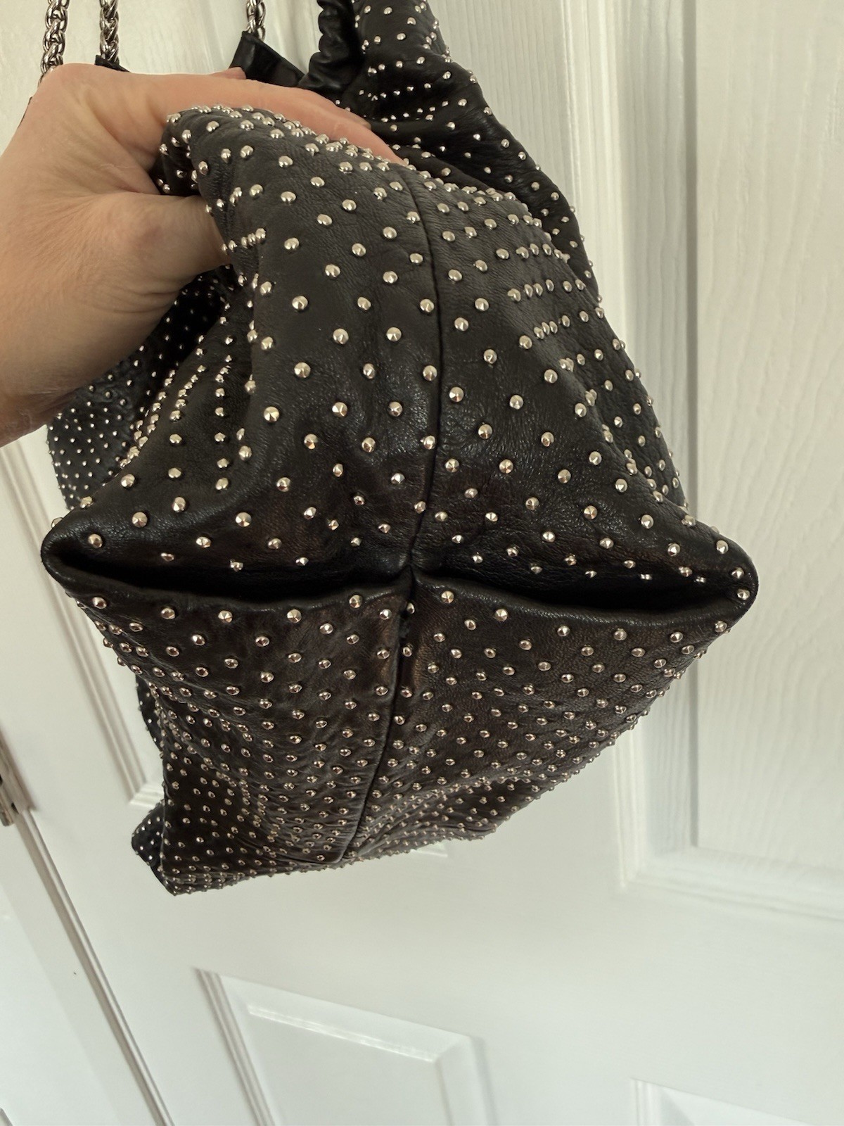 Elie Tahari Bianca Tote Shoulder Bag handbag Studded leather with metal straps