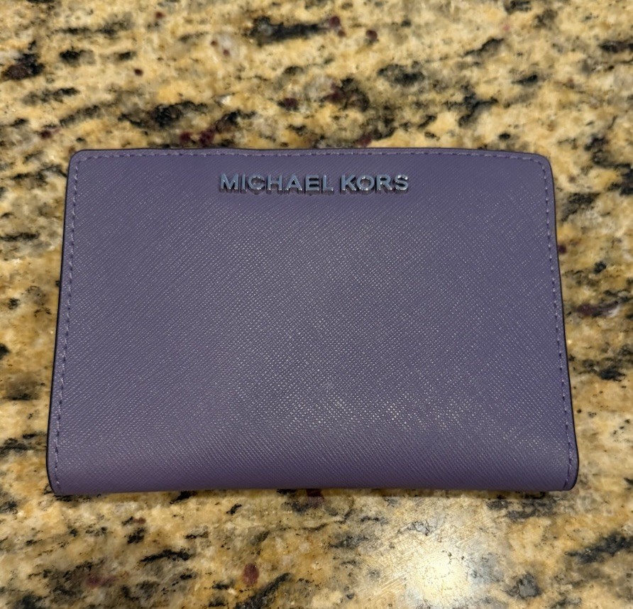 💜 Michael Kors Lavender Saffiano Leather Wallet & ID Card Holder Set NWOT
