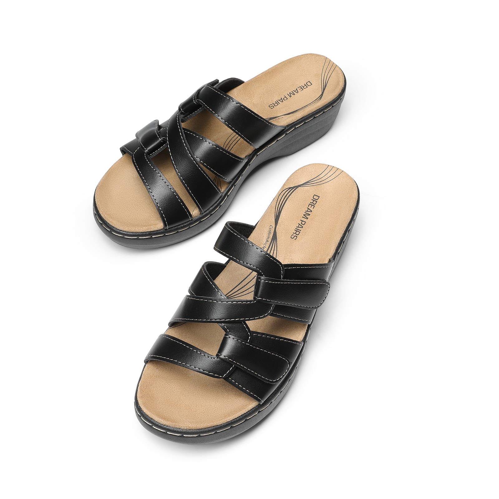 US Women Arch Support Slide Sandals Adjustable Straps Beach Low Wedge Sandals US