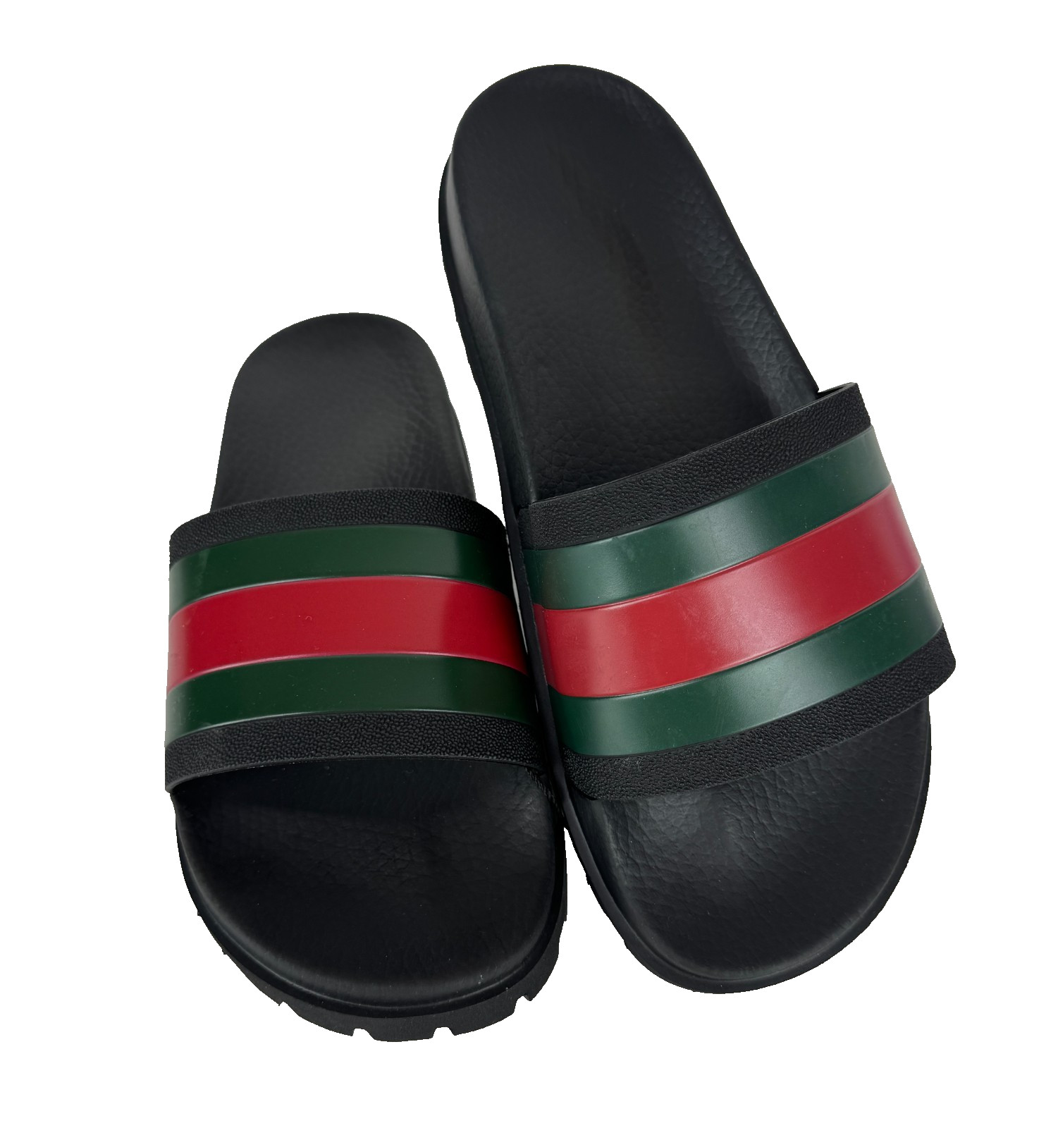 $510 Gucci NIB Auth Black Web Rubber Pool Slides 6.5 US 6 UK 40 EU Sandals Shoes