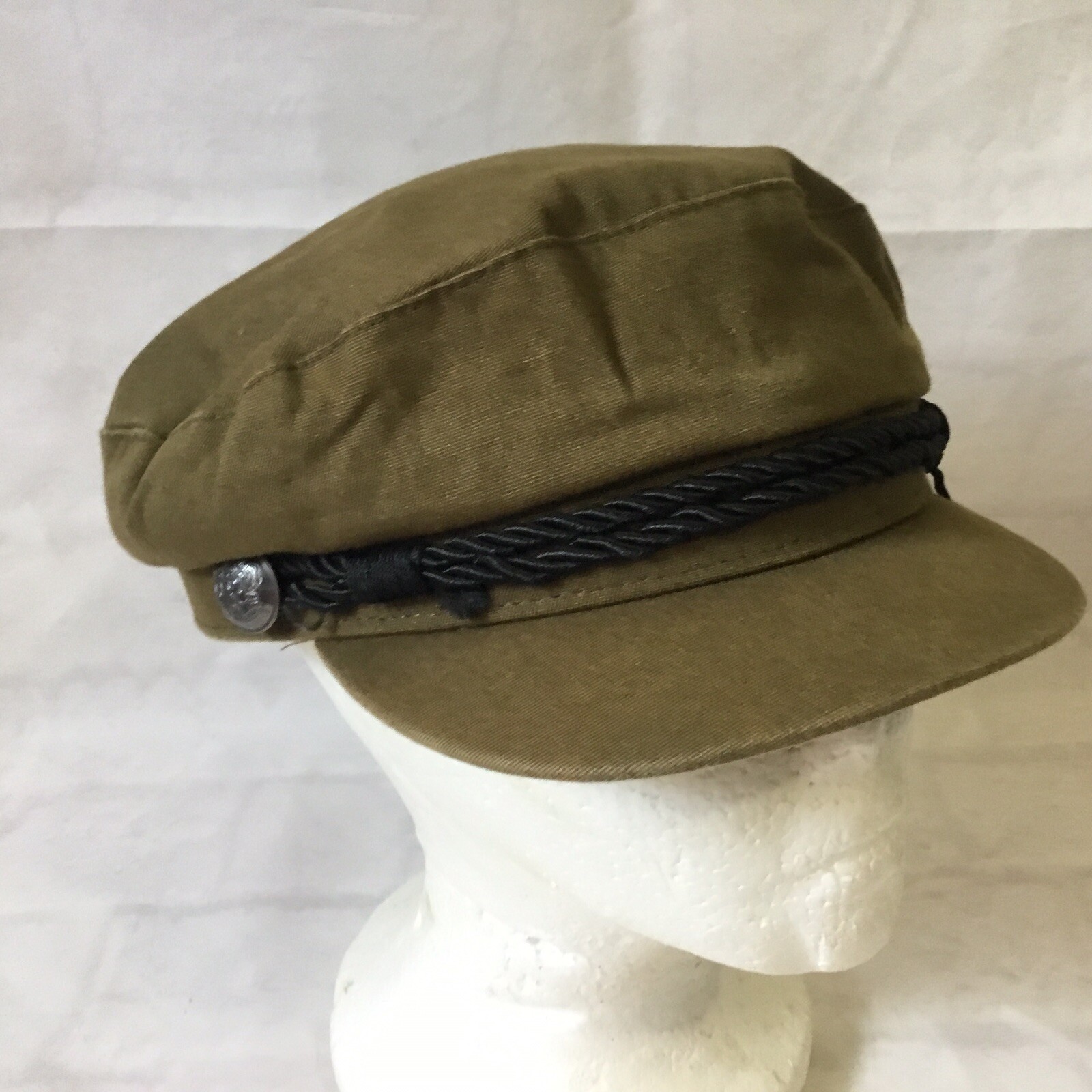 Divided H&M Cadet Cap Hat Beret Green Black Braid Button Adjustable Strap Clean