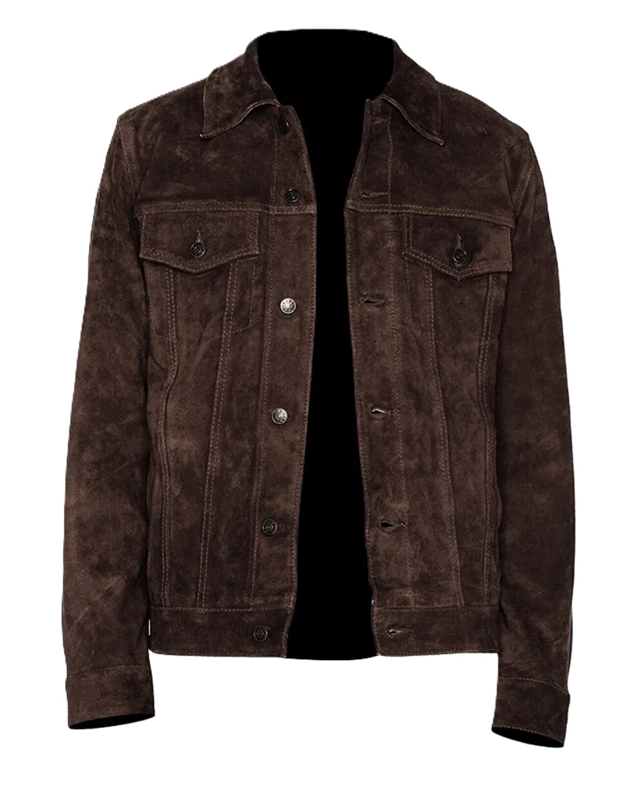 Men’s Real Suede Leather Dark Brown Trucker Jacket Denim Style Classic Jacket