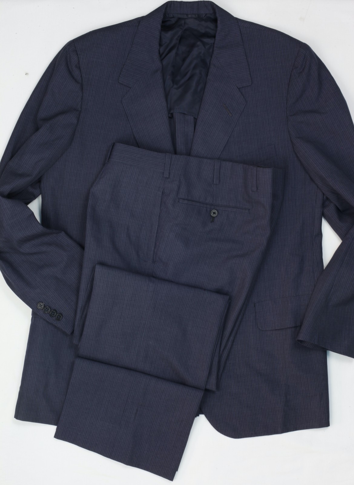 Vintage Oxxford Clothes Suit 44 38×33 Blue Striped Super Worsted Wool 1980s