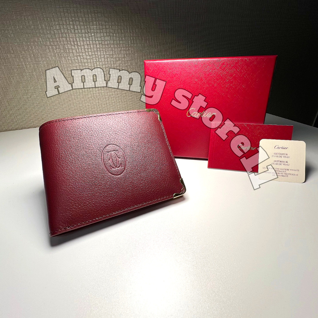 CARTIER Must De Cartier Burgundy Leather Bifold Wallet Vintage Rare