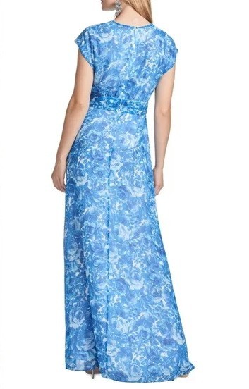 Sachin & Babi Leah Mediteranean Blooms Floral Chiffon Gown Size 4 $365