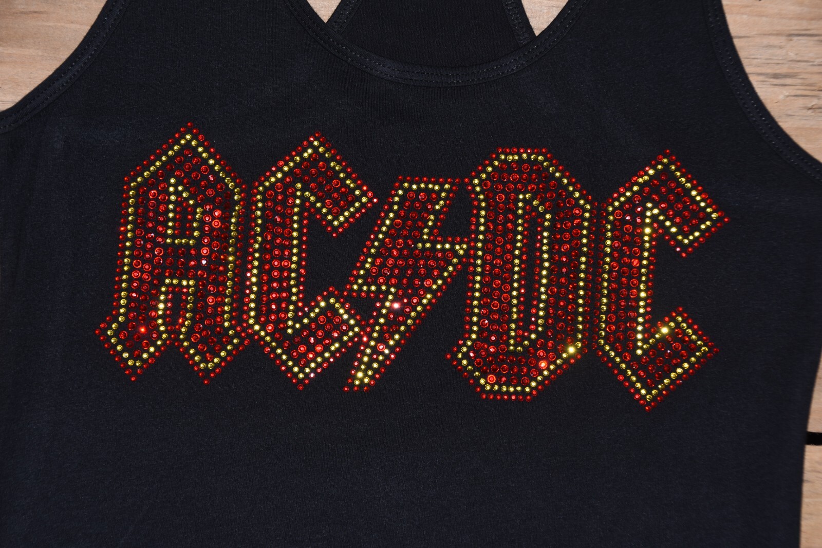 AC/DC rhinestone racer back tank top XS, S, M, L, XL, 2XL red yellow