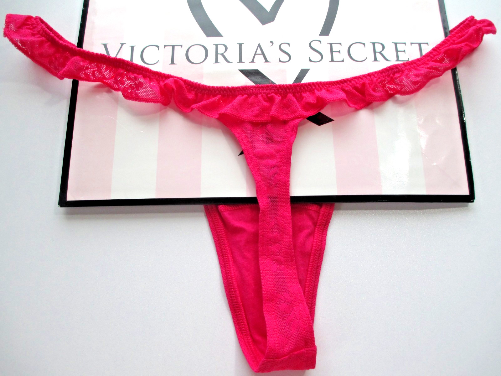 VICTORIA’S SECRET PINK Micro High Leg Thong Panty S M L XL Pink Lace Ruffle VS