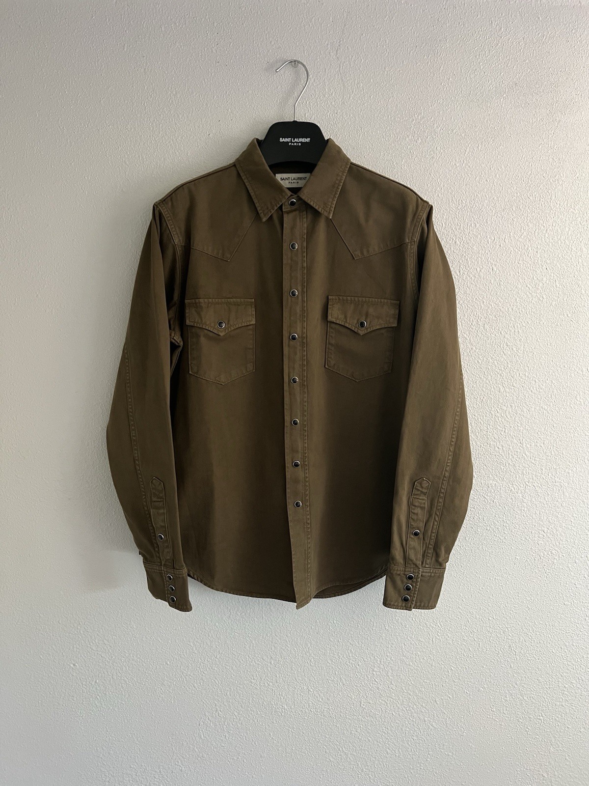 Saint Laurent Paris Classic Western Denim Shirt – Khaki Stonewash Size Large