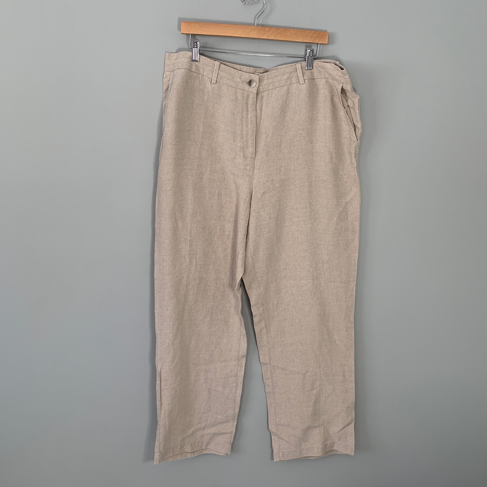 L.L. Bean Classic Fit 100% Linen Pants Beige Tan Womens 18 Reg