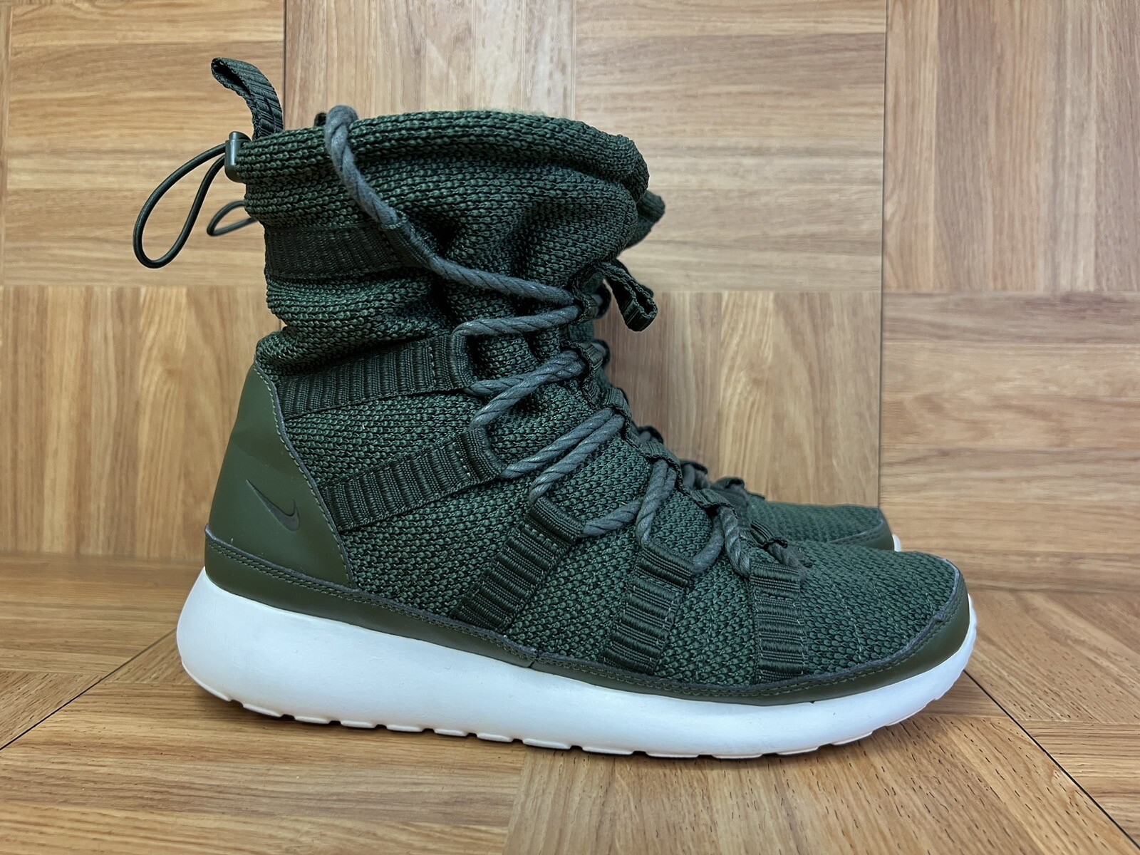 RARE🔥 Sz 7 – Nike Roshe One Green Sherpa Lined High Top Shoe Bomber 807424-300