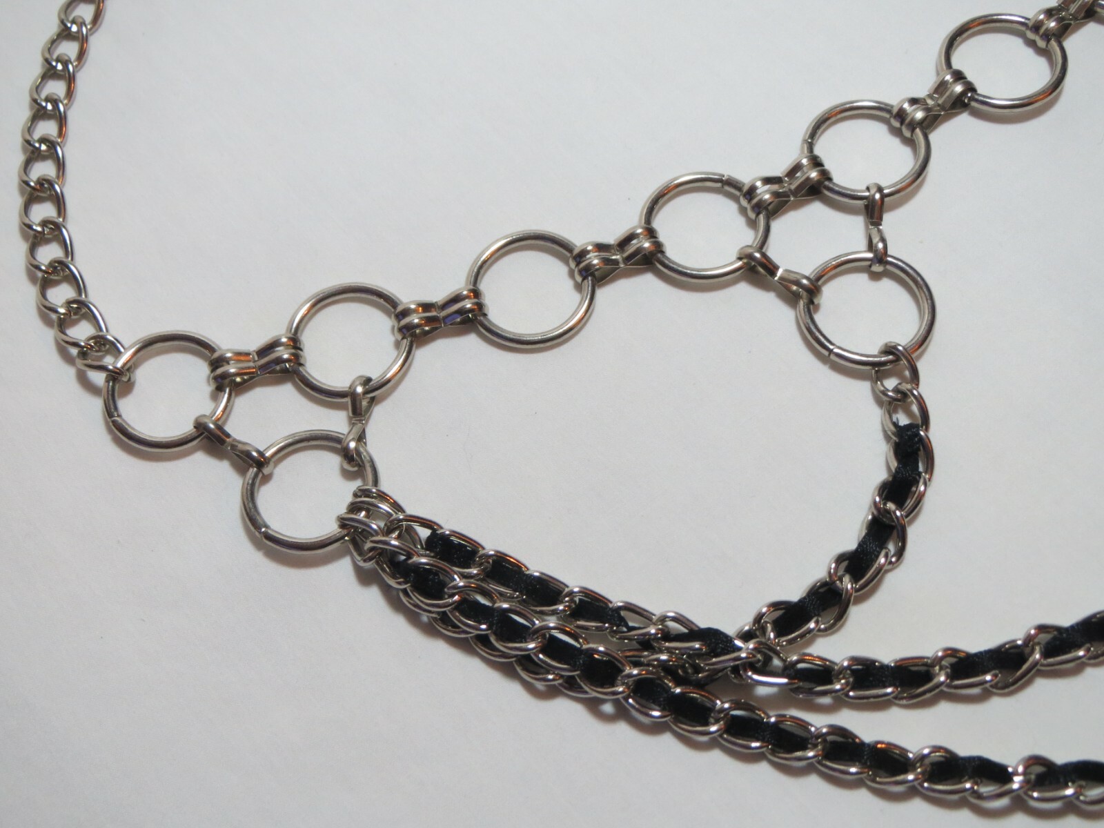 3-Layer Cascading Silver Ring Chain Belt Fits 26-40 inches